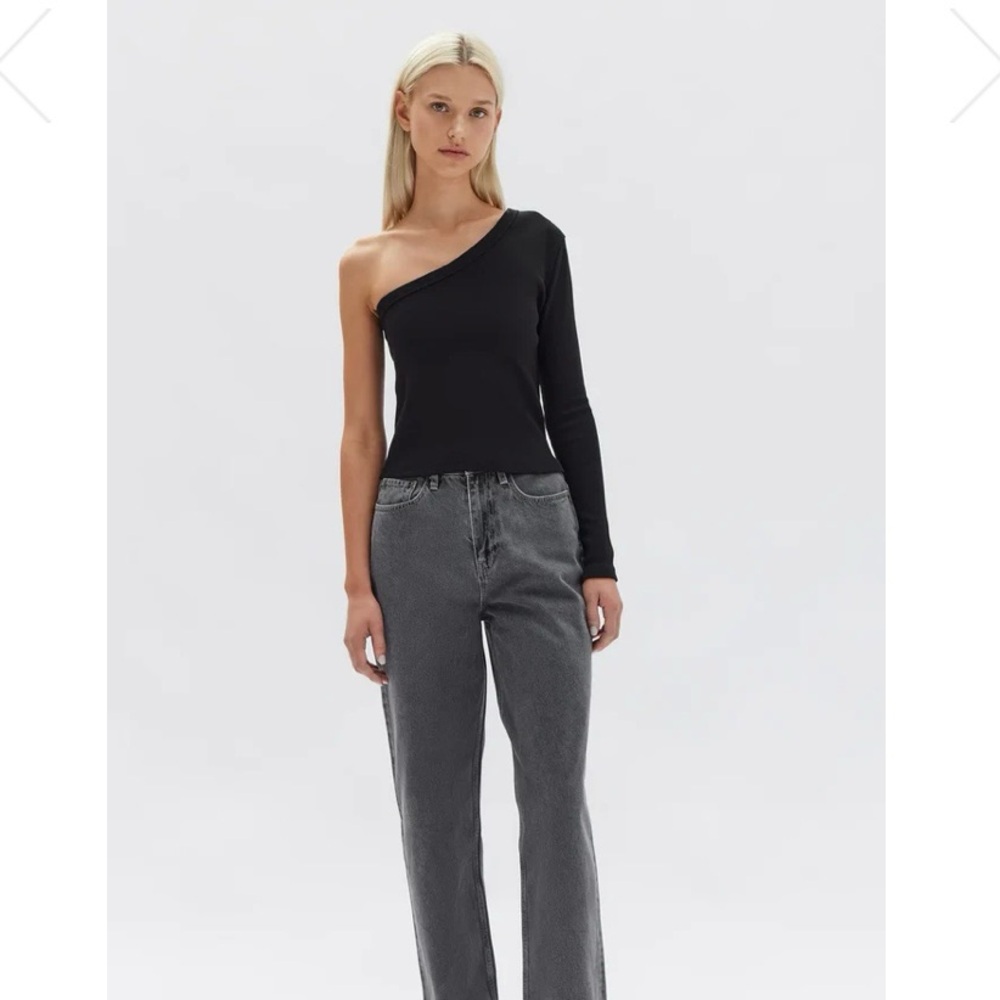 ASSEMBLY LABEL ASYMMETRIC ORGANIC JERSEY LONG SLEEVE TOP (BLACK) - NWT